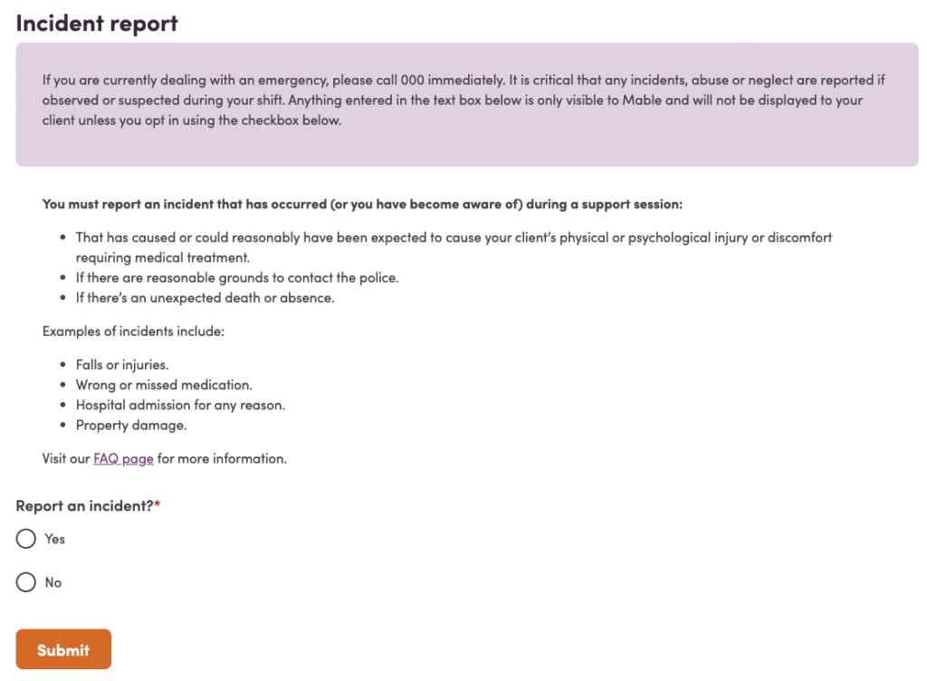 How you can submit an incident report as an independent support worker on Mable.
