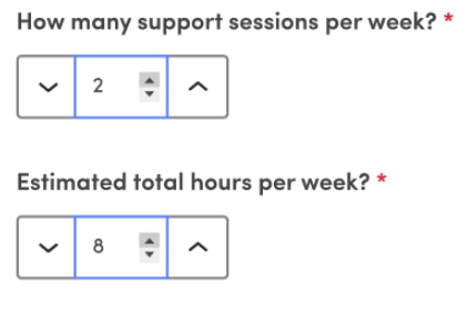 Choose support sessions, estimated weekly hours