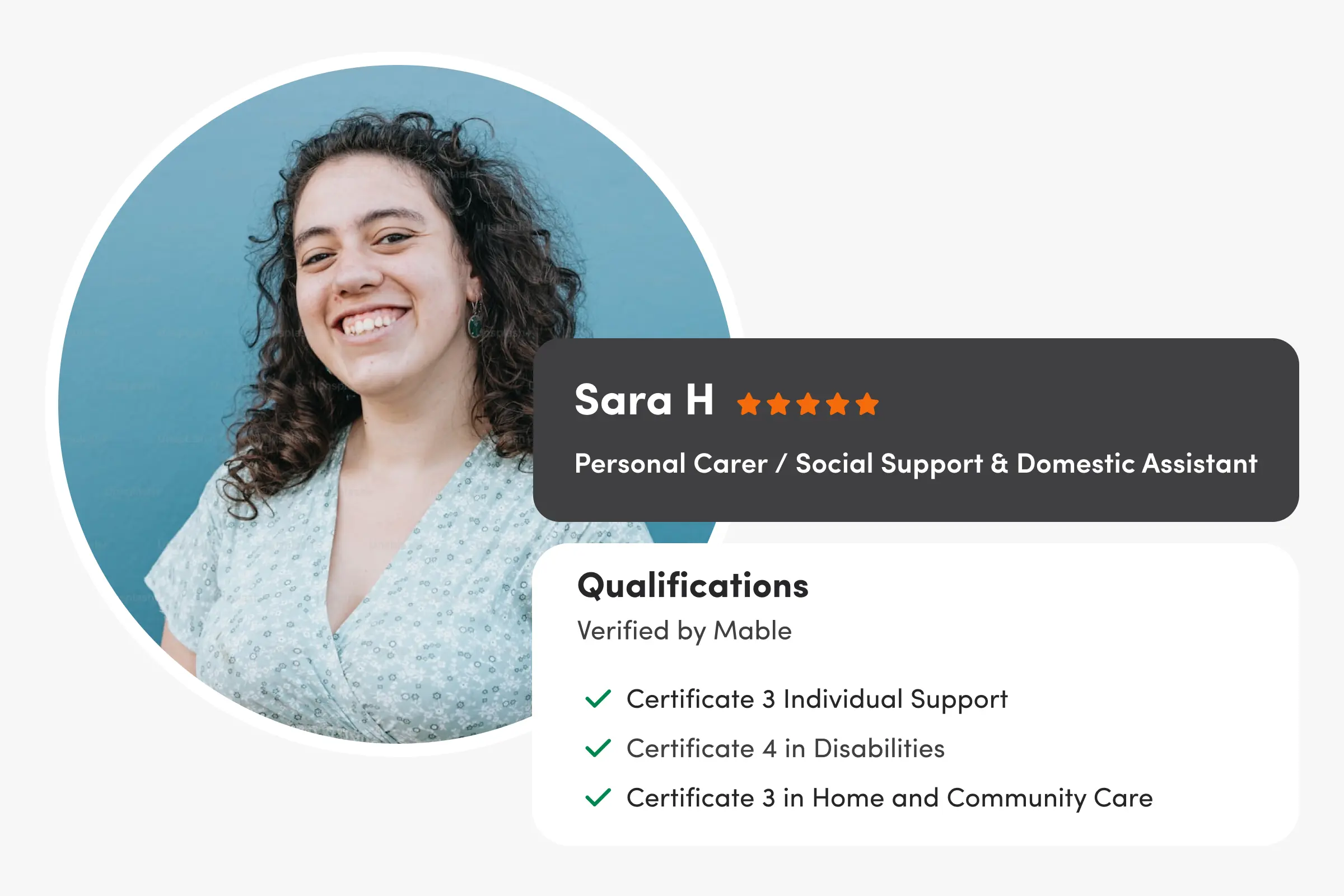 At Mable you can browse support worker reviews and qualifications before choosing someone.