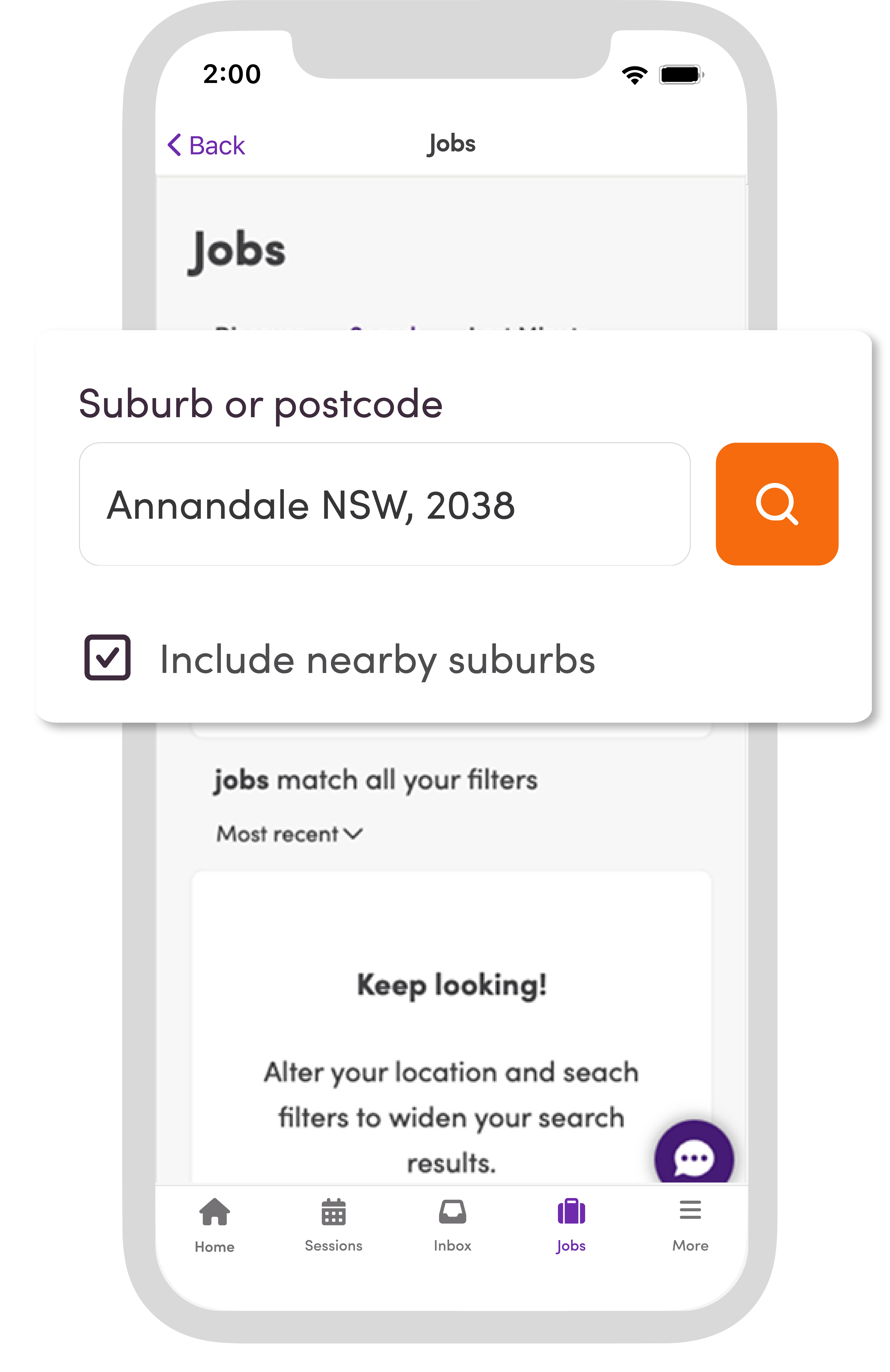 A preview of how to search for jobs in the Mable app.