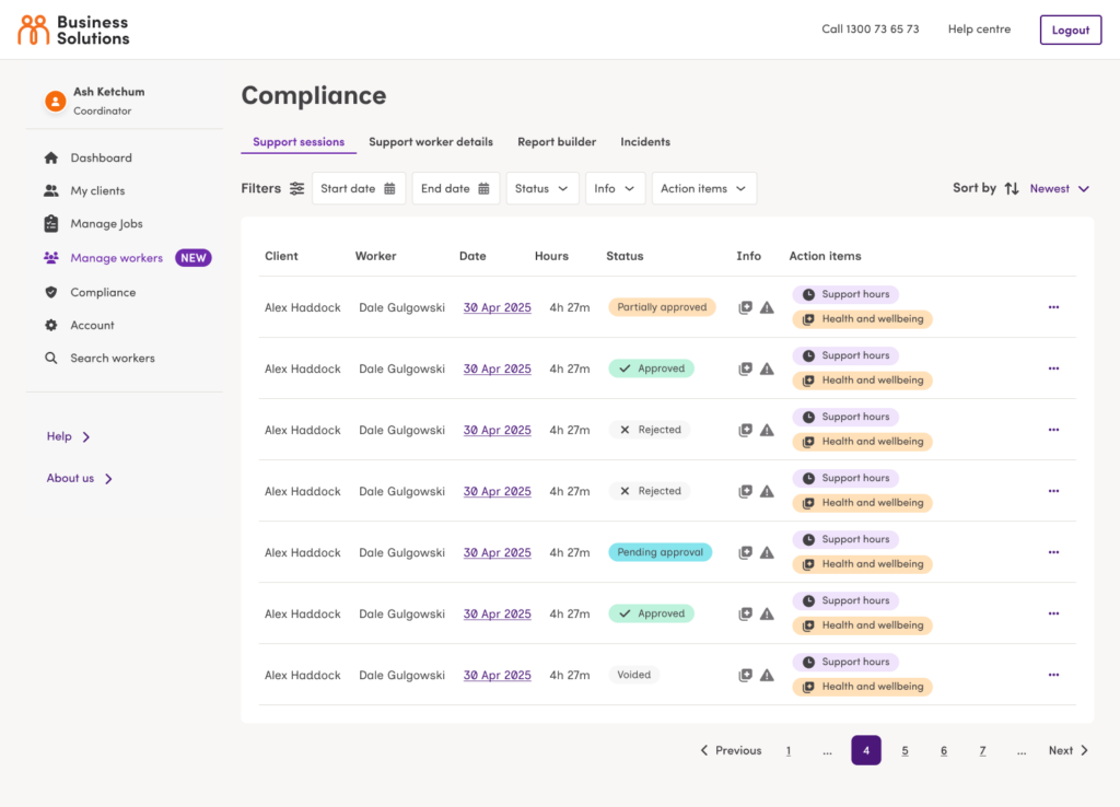 Screenshot of the Compliance page on the Mable platform.