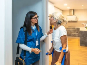 Home-based therapist arrives at patient's home