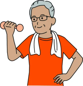 An illustration of an older man lifting weights