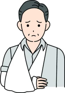 Illustration of a man with a broken arm in a sling