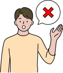 Illustration of a man with a speech bubble that has a red cross in it