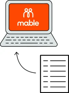 Illustration of a laptop with the Mable logo on the screen and a piece of paper