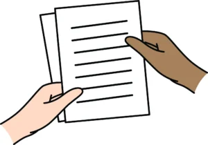 Illustration of 2 people's hands holding a piece of paper