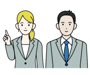 Illustration of a woman and man wearing a suit