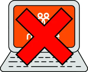 Illustration of a laptop with a red cross in front of it
