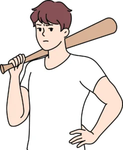 Illustration of a man holding a baseball bat over his shoulder
