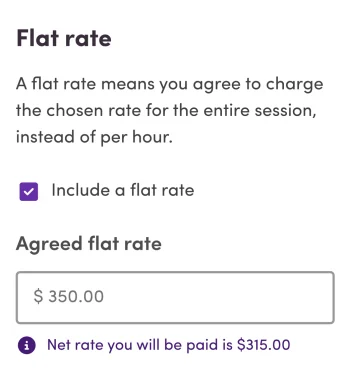 A screenshot of the agreed flat rate screen from the Mable platform