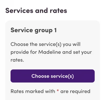 A screenshot of the choose services screen from the Mable platform